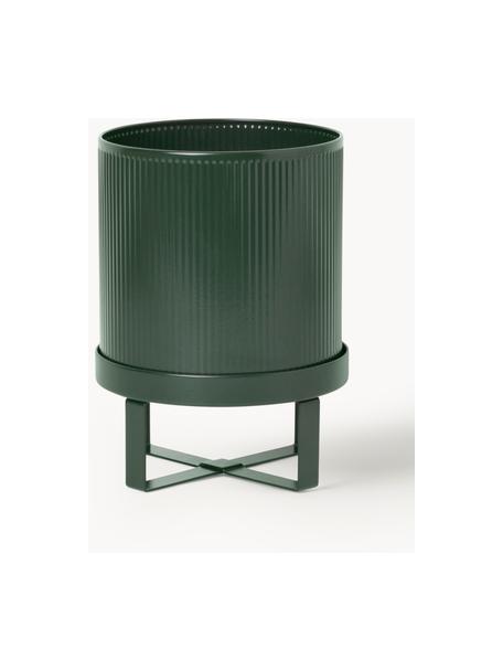 Cache-pot strié Bau, haut. 24 cm, Acier, revêtement par poudre, Vert foncé, Ø 18 x haut. 24 cm