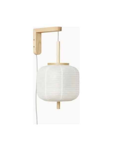 Design Wandleuchte Misaki aus Reispapier, Lampenschirm: Reispapier, Dekor: Holz, Baldachin: Metall, pulverbeschichtet, Weiß, Helles Holz, Ø 30 x H 60 cm