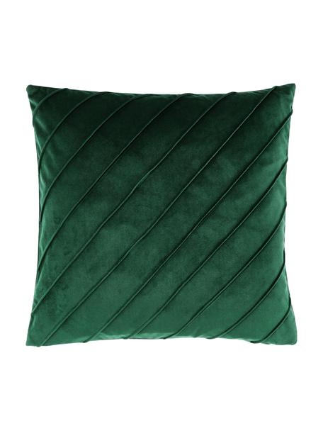 Housse de coussin en velours vert foncé Leyla, Velours (100 % polyester), Vert, larg. 40 x long. 40 cm