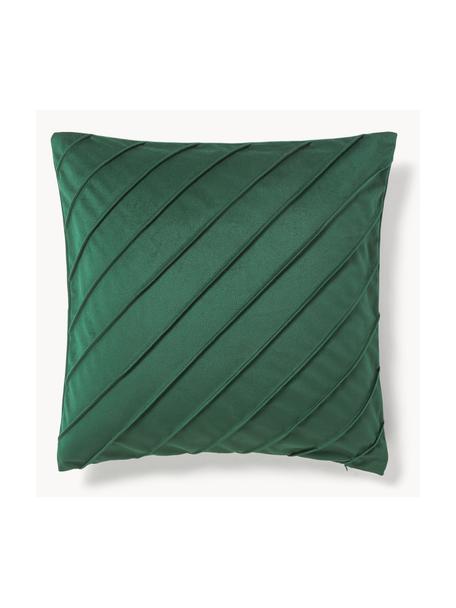 Housse de coussin en velours Leyla, Velours (100 % polyester), Vert foncé, larg. 40 x long. 40 cm