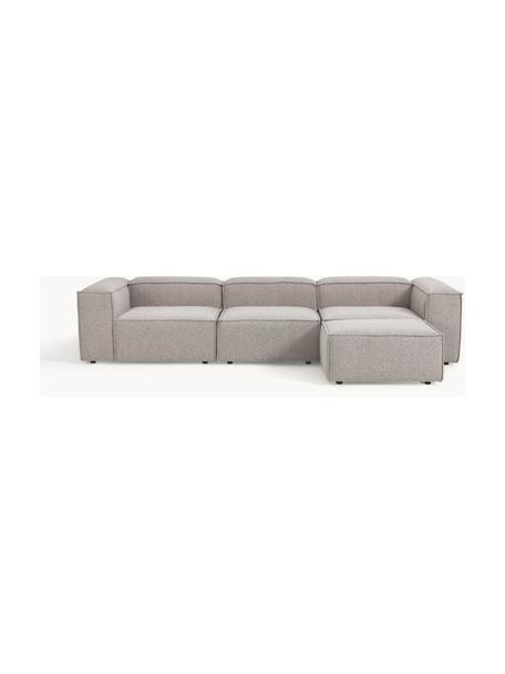 Modulares Sofa Lennon (4-Sitzer) aus Bouclé mit Hocker (links/rechts), Bezug: Bouclé (100 % Polyester) , Gestell: Massives Kiefernholz, Spe, Füße: Kunststoff Dieses Produkt, Bouclé Taupe, B 329 x T 207 cm