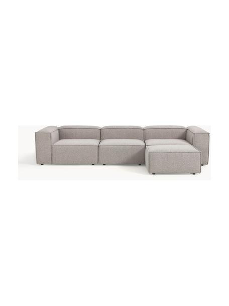 Modulares Sofa Lennon (4-Sitzer) aus Bouclé mit Hocker, Bezug: Bouclé (100 % Polyester) , Gestell: Massives Kiefernholz, Spe, Bouclé Taupe, B 329 x T 207 cm