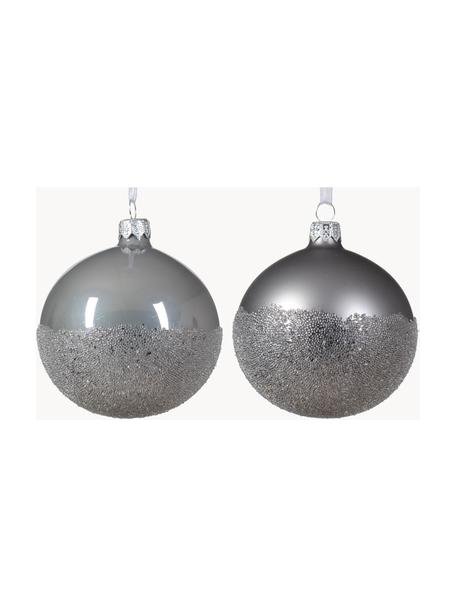 Boules de Noël Flossy, 6 élém., Verre, Gris, Ø 8 cm