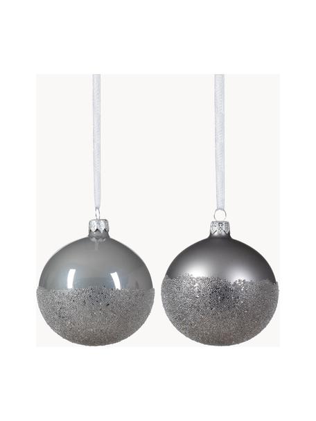 Set de bolas de Navidad Flossy, 6 uds., Vidrio, Gris, Ø 8 cm