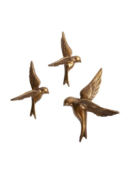 Wandobjectset Birds in goudkleuren, 3-delig, Gecoat aluminium, Goudkleurig, Set met verschillende formaten