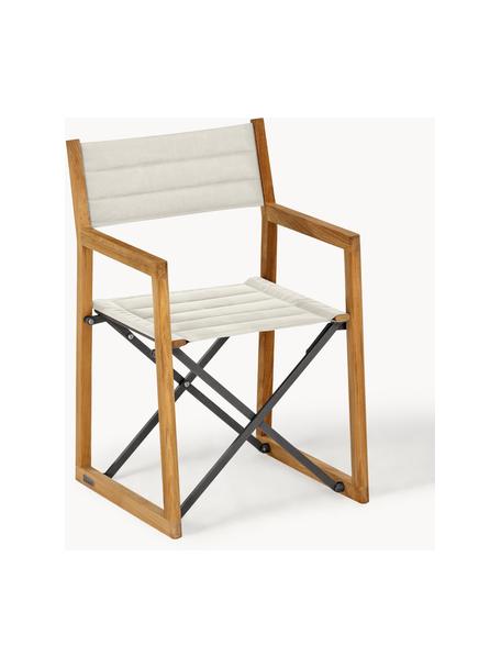 Chaise de jardin artisanale en teck Loft, Tissu blanc crème, bois de teck, larg. 56 x prof. 55 cm