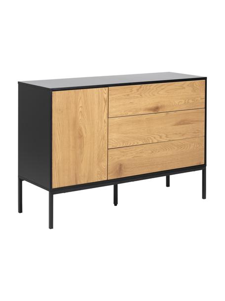 Credenza in legno e metallo Seaford, Piedini: metallo verniciato a polv, Legno, nero, Larg. 120 x Alt. 82 cm