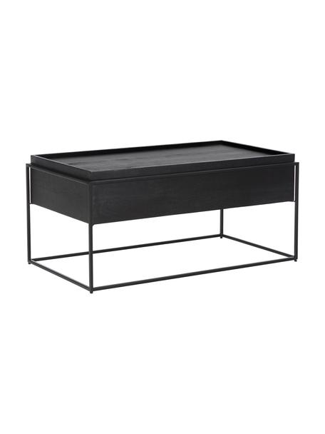 Stolik kawowy z miejscem do przechowywania Theo, Korpus: lite drewno mangowe, laki, Stelaż: metal malowany proszkowo, Drewno mangowe, czarny, S 100 x G 55 cm