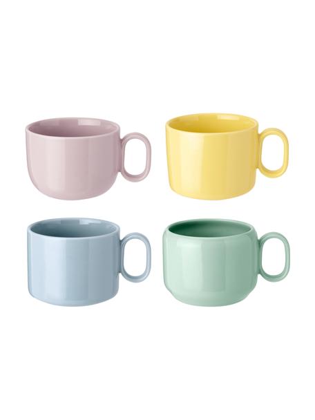 Set de tazas de gres Mix'n'Match, 4 uds., Gres, Rosa, amarillo, azul, verde, Ø 9 cm x Al 7 cm, 200 ml
