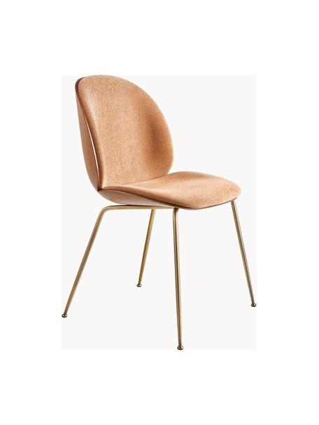 Čalouněná židle se skořepinovým sedákem Beetle, Broskvová, ořechové dřevo, matná zlatá, Š 56 cm, H 58 cm