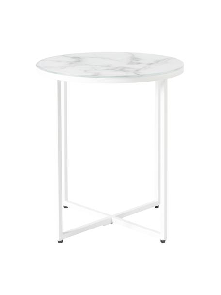 Table d'appoint ronde avec plateau en verre aspect marbre Antigua, Blanc, marbré, Ø 45 x haut. 50 cm