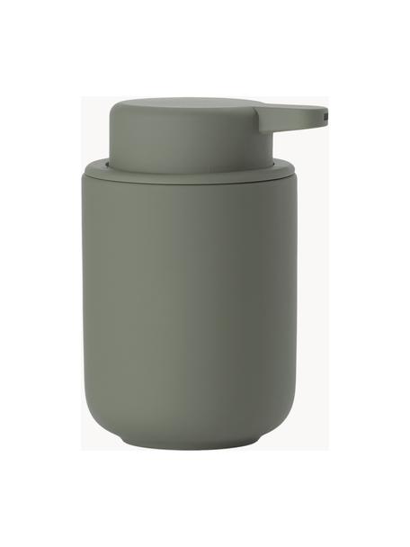Dosificador de jabón con superficie suave al tacto Ume, Recipiente: gres cubierto con superfi, Verde oliva, Ø 8 x Al 13 cm