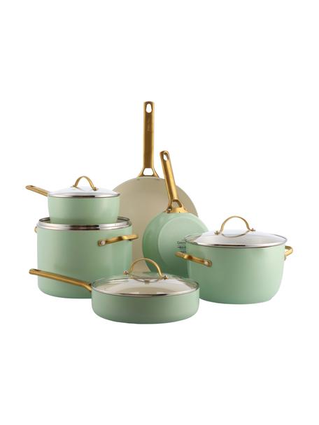 Set poêles et casseroles avec revêtement antiadhésif Padova, 10 élém., Vert menthe, couleur dorée, Lot de différentes tailles