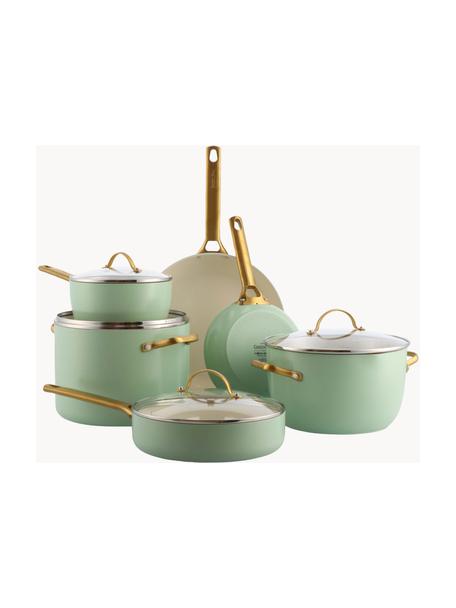 Batteria di pentole con rivestimento antiaderente Padova 10 pz, Coperchio: vetro, Verde menta, dorato, Set in varie misure