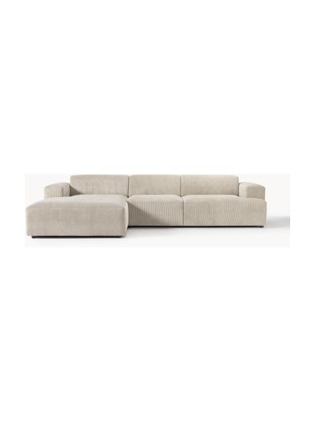 Cord-Ecksofa Melva (4-Sitzer), Bezug: Cord (92% Polyester, 8% P, Gestell: Massives Kiefernholz, Spa, Füße: Kunststoff Dieses Produkt, Cord Hellbeige, B 319 x T 195 cm, Eckteil links