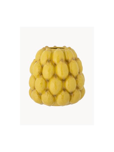 Jarrón artesanal Limone, Al 22 cm, Cerámica de gres, Amarillo limón, Ø 22 x Al 22 cm