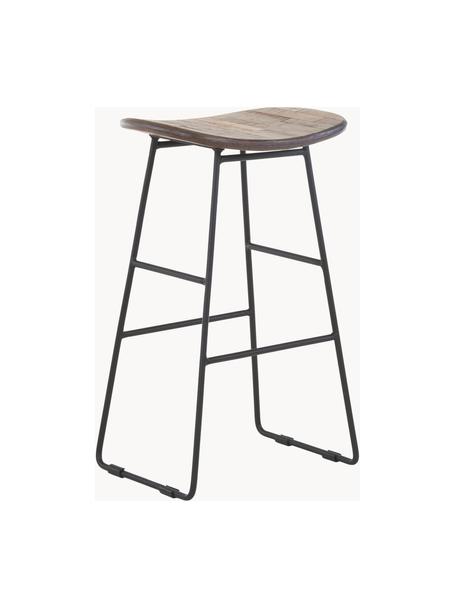 Barová stolička z teakového dřeva a kovu Tangle, Teakové dřevo, černá, Š 40 cm, V 65 cm