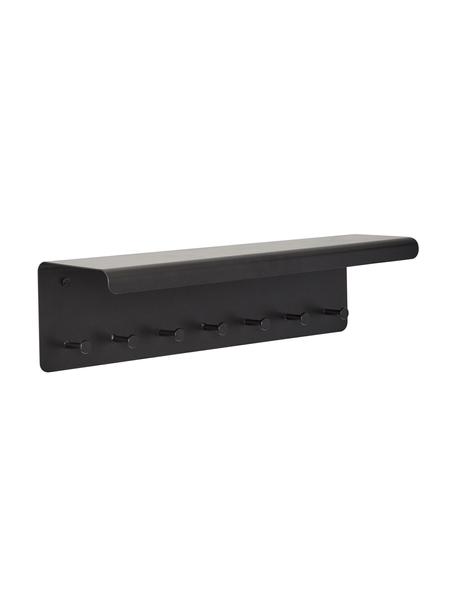 Półka ścienna z metalu z 7 hakami Bow, Stal powlekana, Czarny, S 40 x W 10 cm