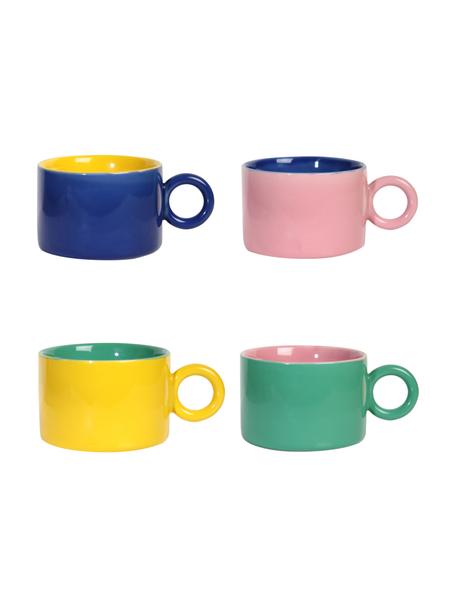 Koffiekopjes Chiquito van keramiek, 4-delig, Keramiek, Blauw, geel, roze, groen, Ø 8 x H 6 cm, 200 ml