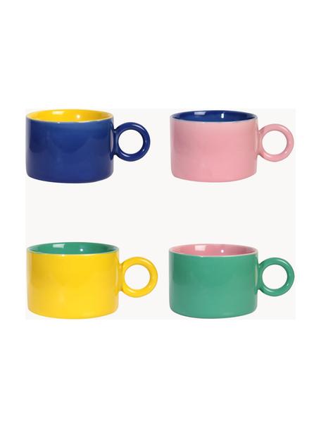 Komplet filiżanek Chiquito, 4 elem., Kamionka, Niebieski, żółty, blady różowy, zielony, Ø 8 x W 6 cm, 200 ml