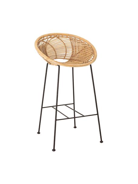 Taburete alto de ratán Yonne, Asiento: ratán, Estructura: metal recubierto, Marrón, negro, An 52 x Al 94 cm