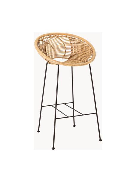 Rattan-Barstuhl Yonne mit Metall-Beinen, Sitzfläche: Rattan, Gestell: Metall, beschichtet, Braun, Schwarz, B 52 x H 94 cm