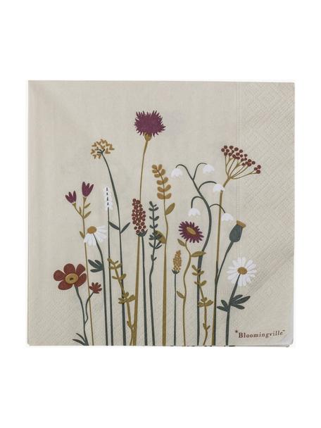 Papierservietten Paige mit Blumenmuster, 20 Stück, Papier, Beige, Blumen-Motiv, B 33 x L 33 cm
