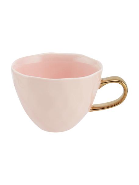Kopje Good Morning in roze met goudkleurige handvat, Keramiek, Roze, goudkleurig, Ø 11 x H 8 cm