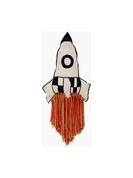 Handgebreid knuffelkussen Rocket, Rood, oranje, gebroken wit, zwart, B 65 x L 30 cm