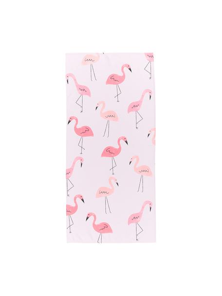 Serviette de plage légère à motif flamand rose Mina, 55 % polyester, 45 % coton très léger grammage, 340 g/m², Rose, larg. 70 x long. 150 cm