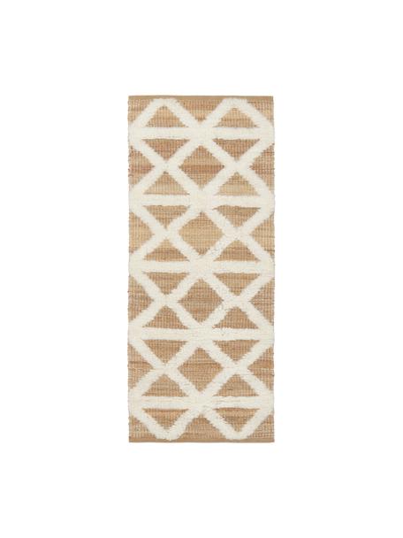 Handgeweven jute loper Malea in beige/crèmewit, 57 % jute, 35 % wol, 7 % katoen, Beige, B 80 cm x L 200 cm