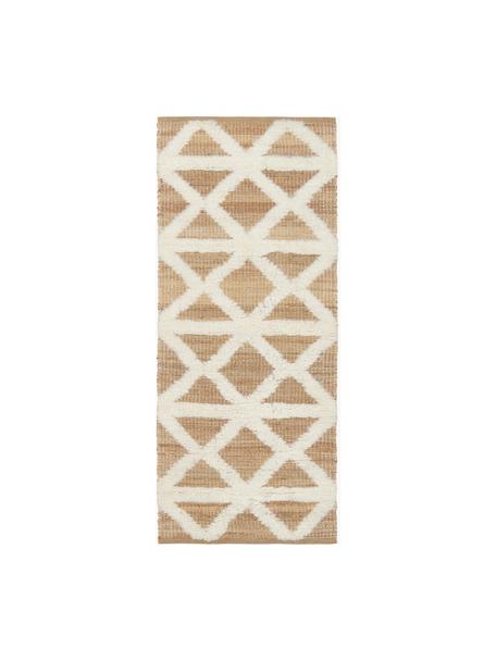 Passatoia in iuta intrecciata a mano Malea, 57% juta, 35% lana, 7% cotone, Beige, bianco crema, Larg. 80 x Lung. 200 cm