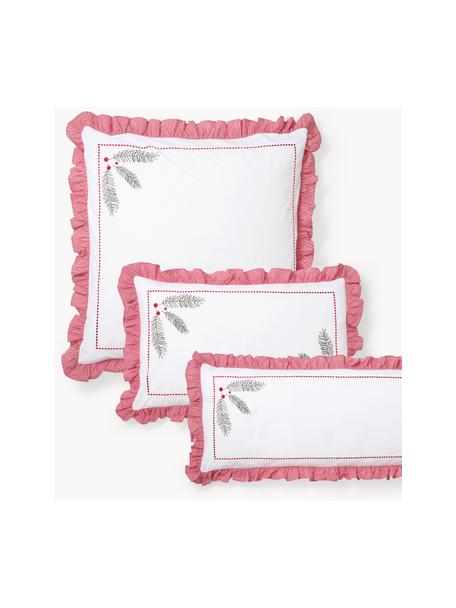 Geborduurde katoenen perkale kussenhoes Dina met ruches, Weeftechniek: perkal Perkal is een fijn, Wit, rood, B 60 x L 70 cm