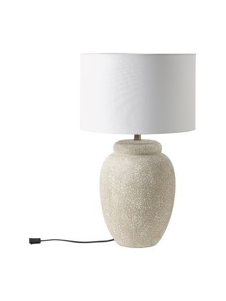 Große Tischlampe Bodhi mit Keramikfuß, Lampenschirm: Leinen, Lampenfuß: Keramik, Weiß,Grau, Ø 43 x H 71 cm