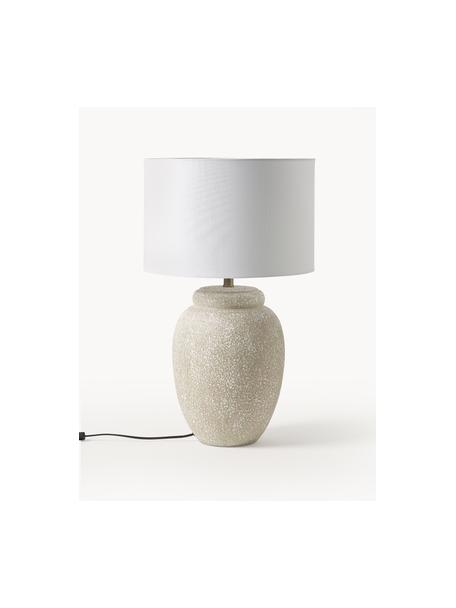 Lampada da tavolo grande con base in ceramica Bodhi, Paralume: lino, Struttura: metallo rivestito, Bianco, beige, Ø 43 x Alt. 71 cm