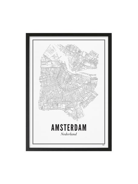 Ingelijste digitale print Amsterdam, Afbeelding: digitale print op Vergé p, Lijst: gelakt hout, Afbeelding: zwart, wit. Lijst: mat zwart, 40 x 50 cm