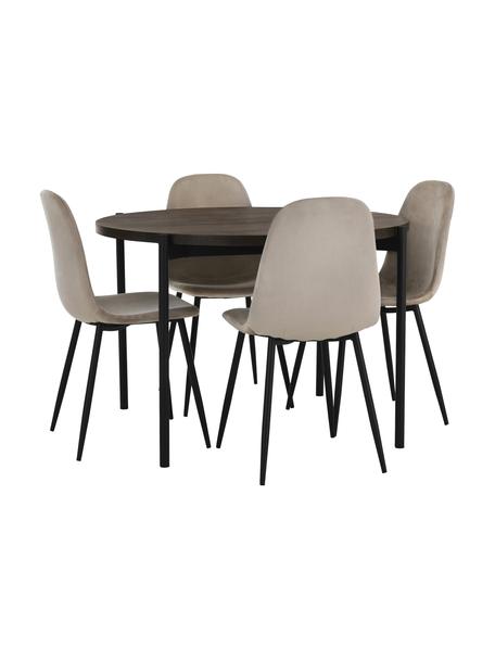 Table à manger ronde avec chaises en velours beige Gilda, Ø 110 cm, Velours beige, noir, brun, Ø 110 x haut. 75 cm