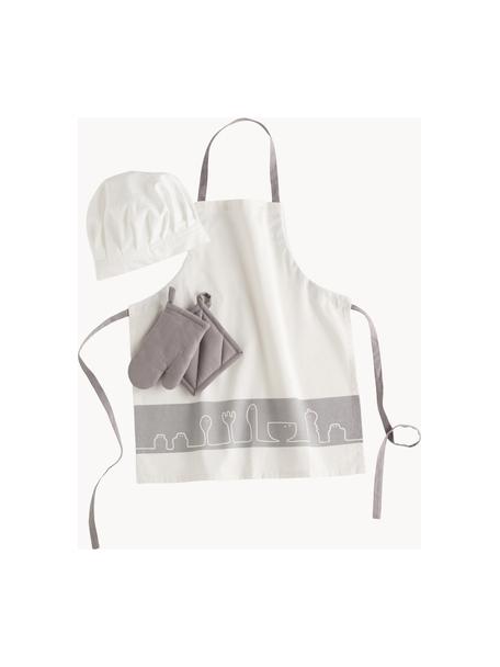 Set da cucina per bambini in cotone Kids' Hub 4 pz, 100% cotone, Bianco, grigio, Set in varie misure