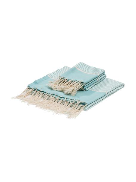 Set de toallas con tejido lúrex Copenhague, 3 pzas., Azul claro, plateado, blanco, Set de diferentes tamaños