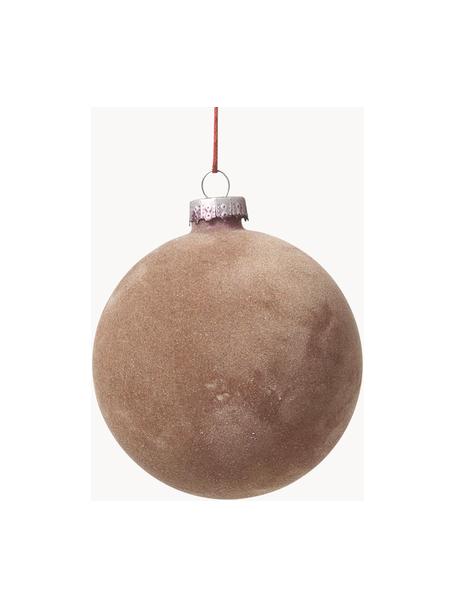 Bolas de Navidad de terciopelo Alcan, 3 uds., Vidrio, terciopelo de poliéster, Beige, Ø 8 x Al 8 cm
