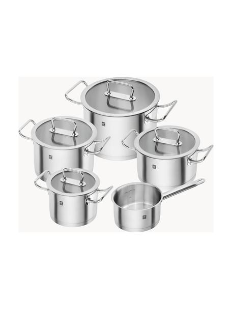 Kookpannenset Pro van roestvrij staal, set van 5, Deksel: glas, edelstaal, Zilverkleurig, Set met verschillende groottes