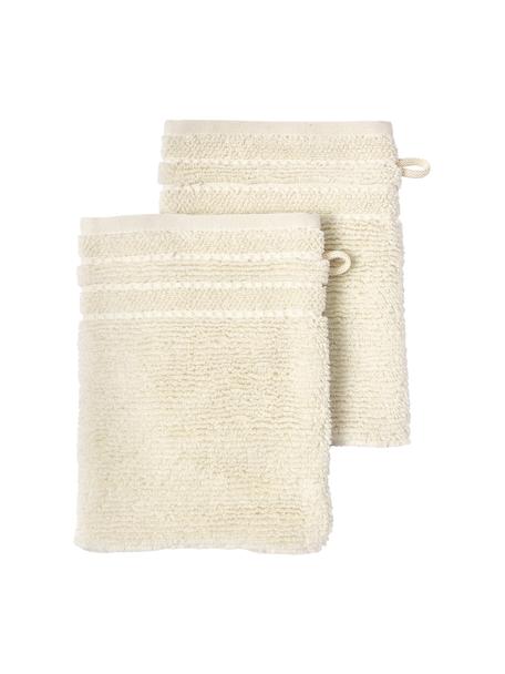 Waschhandschuhe Luxe mit Streifenbordüre, 2 Stück, Cremeweiss, B 16 x H 22 cm