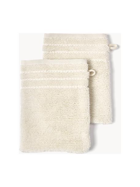 Gants de toilette avec bordure décorative Luxe, 2 pièces, Blanc cassé, Gant de toilette, larg. 16 x haut. 22 cm