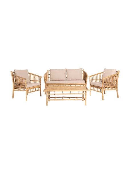 Tuin loungeset Vero van bamboehout, 4-delig, Bekleding: kunststof, Lichtbruin, beige, Set met verschillende formaten