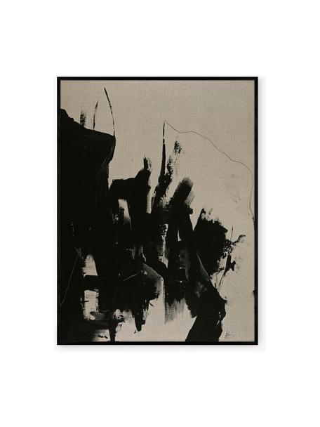 Cuadro en lienzo pintado a mano Without, marco de madera, Estructura: roble chapado, recubierto, Greige, negro, An 90 x Al 120 cm