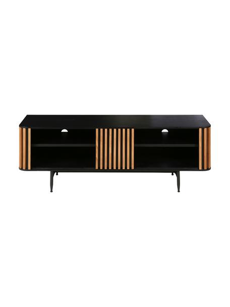 Tv-meubel Linea, Frame: MDF met gelakt eikenfinee, Poten: gelakt metaal, Zwart, eikenhoutkleurig, B 130 x H 43 cm