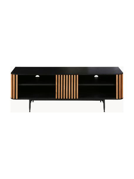 Mobile TV con rivestimento in legno di quercia Linea, Piedini: metallo verniciato, Nero, legno di quercia, Larg. 130 x Alt. 43 cm
