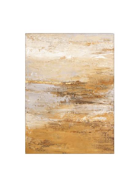 Ręcznie malowany obraz na płótnie w drewnianej ramie Hydrate, Stelaż: drewno sosnowe, Odcienie żółtego, S 92 x W 120 cm