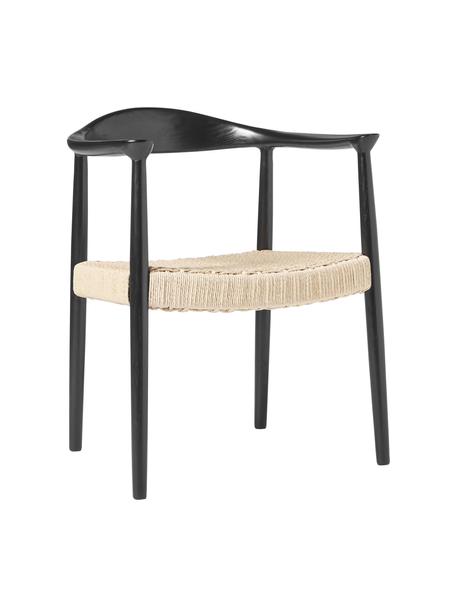 Silla con reposabrazos de madera de fresno Pavel, Asiento: ratán, Estructura: madera de fresno, Ratán, negro, An 62 x F 76 cm