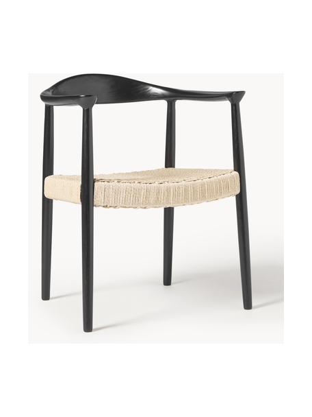 Armlehnstuhl Pavel aus Eschenholz, Sitzfläche: Rattan, Gestell: Eschenholz, Rattan, Schwarz, B 62 x T 58 cm